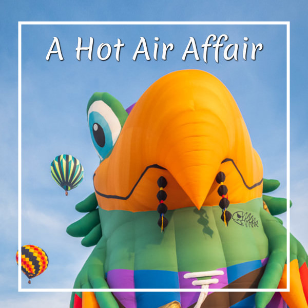 A giant hot air balloon in the shape of a pirate parrot eyes several balloons in the sky