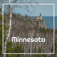 forest and lighthouse with text "Minnesota"