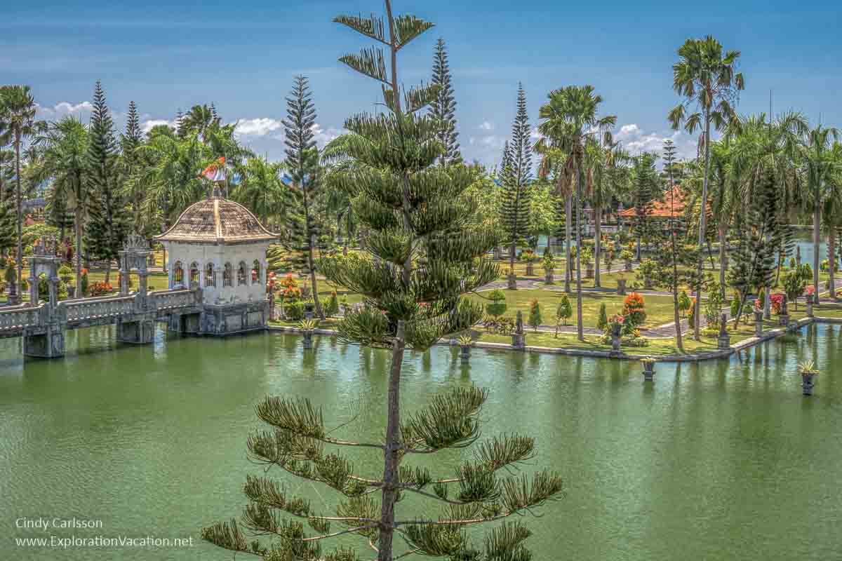 large pond with gardens and European-style pavilions