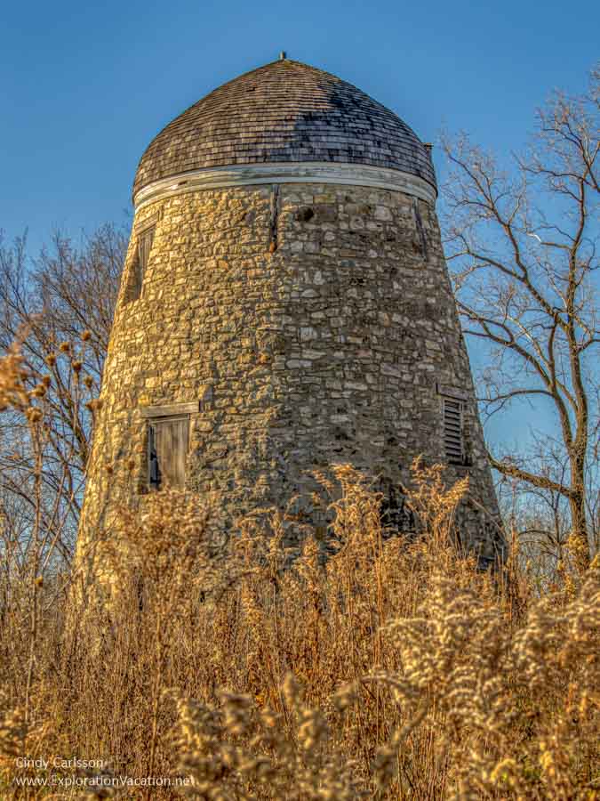 stone tower with a rounded top in fall