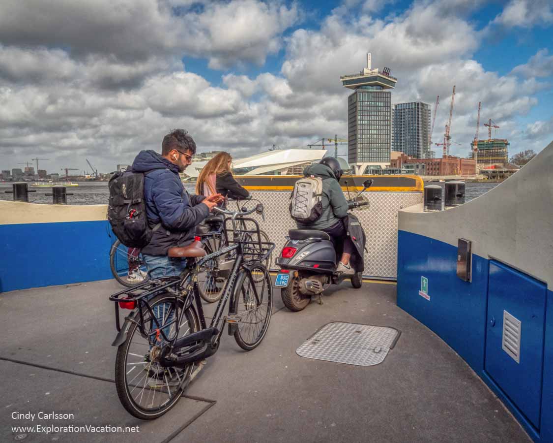 bikes and scooters on a small ferry