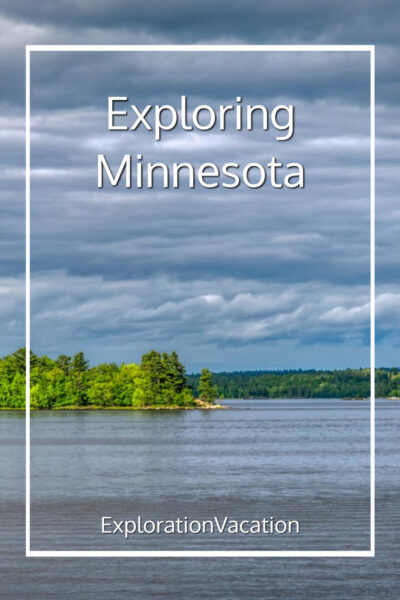 island in a lake with text "Exploring Minnesota"