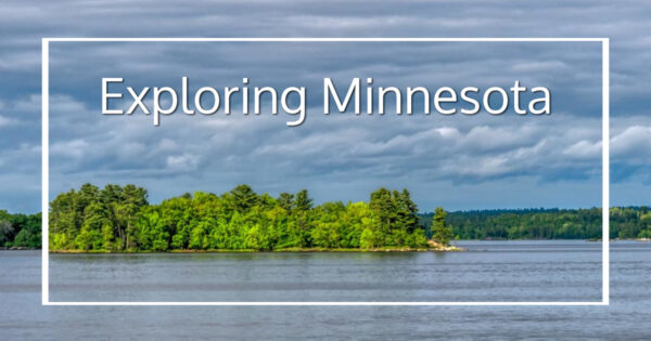 island in a lake with text "Exploring Minnesota"