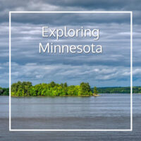 island in a lake with text "Exploring Minnesota"