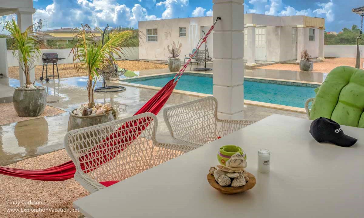courtyard with pool and hammock