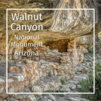 cliff dwelling interior with text "Walnut Canyon National Monument Arizona"