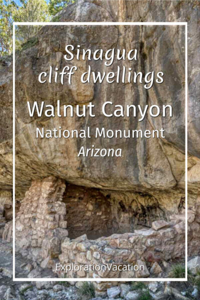 cliff dwelling with text "Walnut Canyon National Monument Arizona"