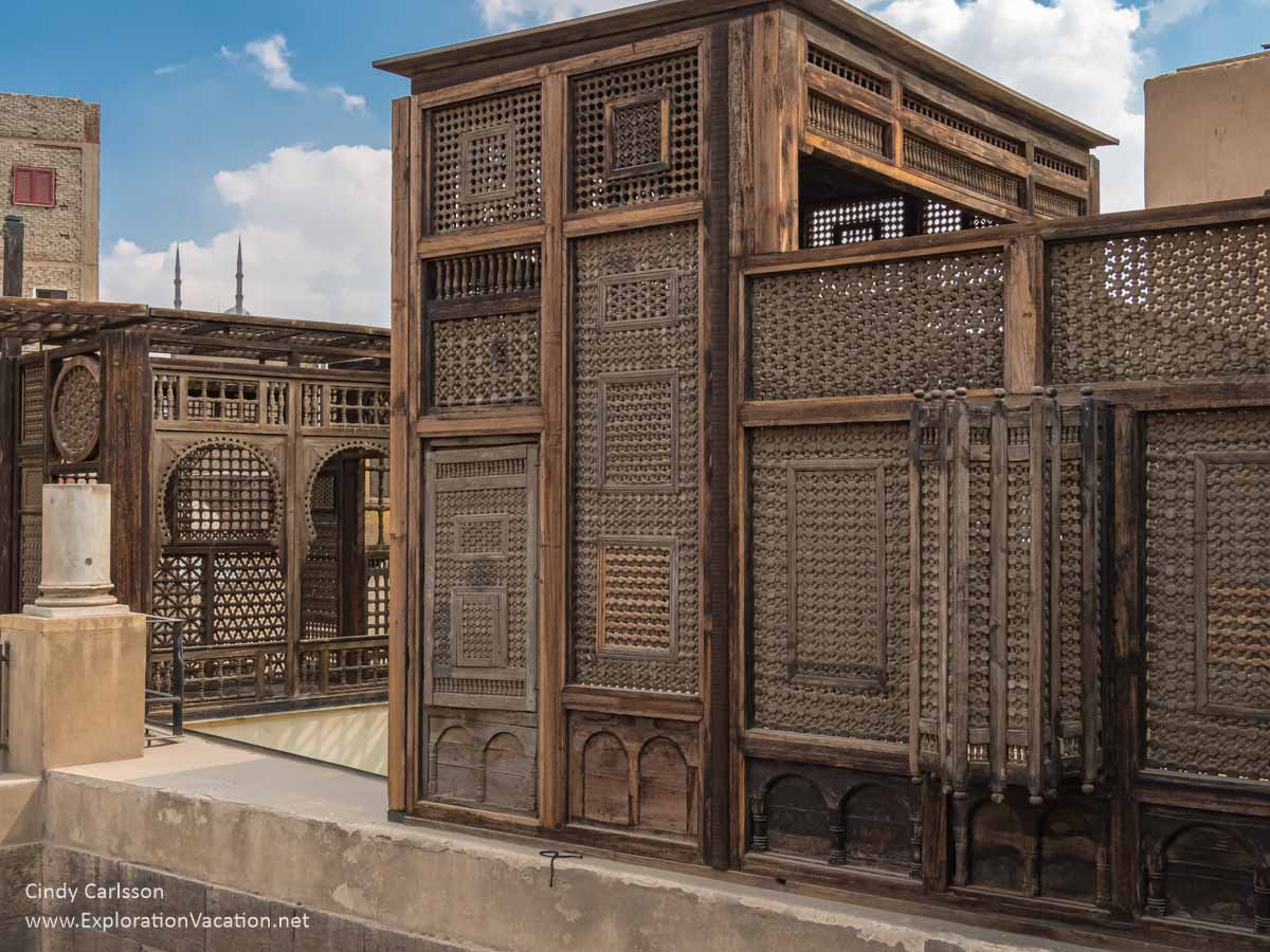 wood screens provide privacy on a Cairo rooftop