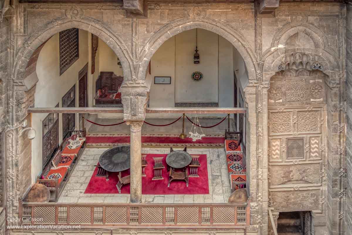 Photo of an open-air room in an Islamic courtyard house, part of the Historic Cairo UNESCO World Heritage site in Egypt © Cindy Carlsson at ExplorationVacation.net