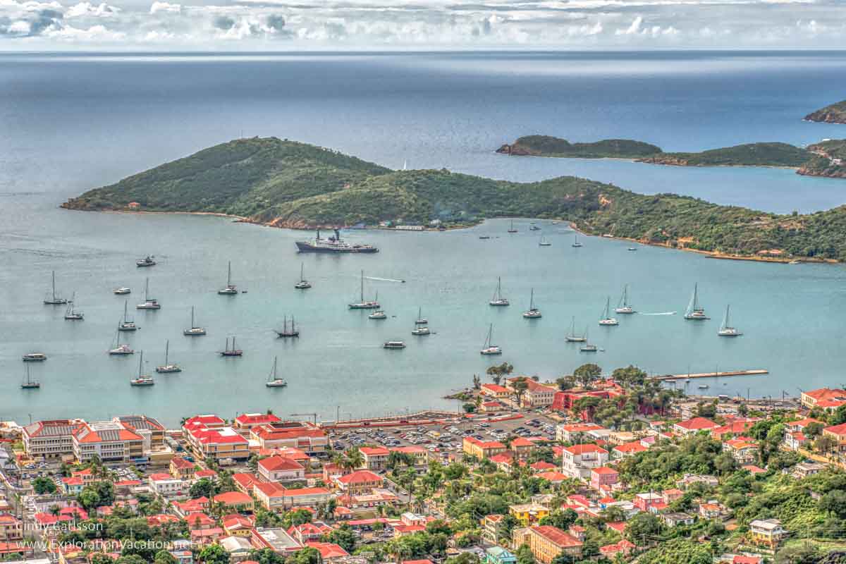 Caribbean sea-side city from above