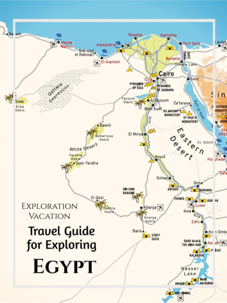 Egypt map with text "Exploration Vacation Travel Guide for Exploring Egypt"