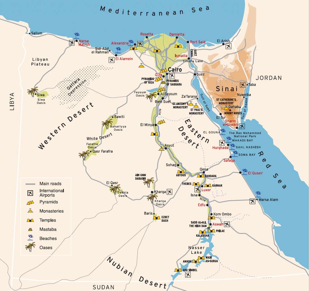 Egypt map with major ancient sites