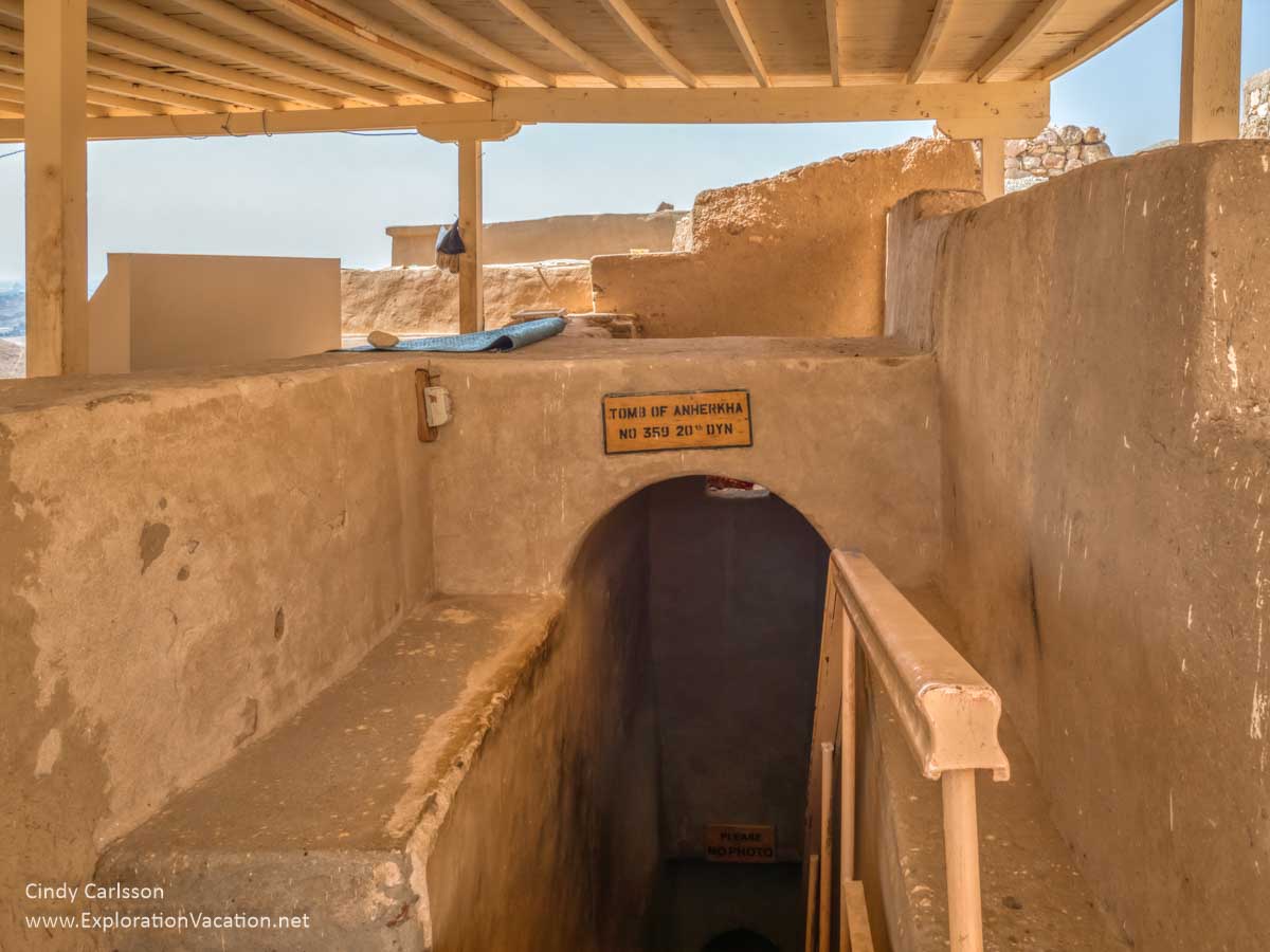 looking down into a tomb entrance