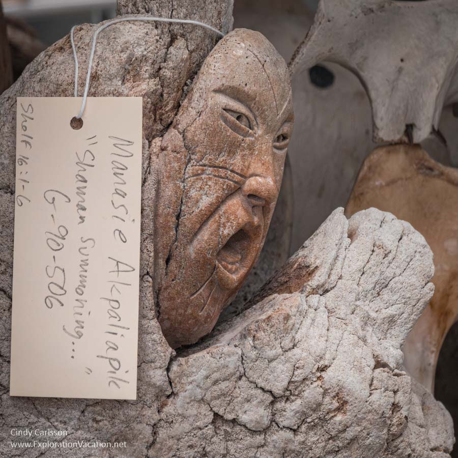 Detail of a sculpture by Manasie Akpaliapik