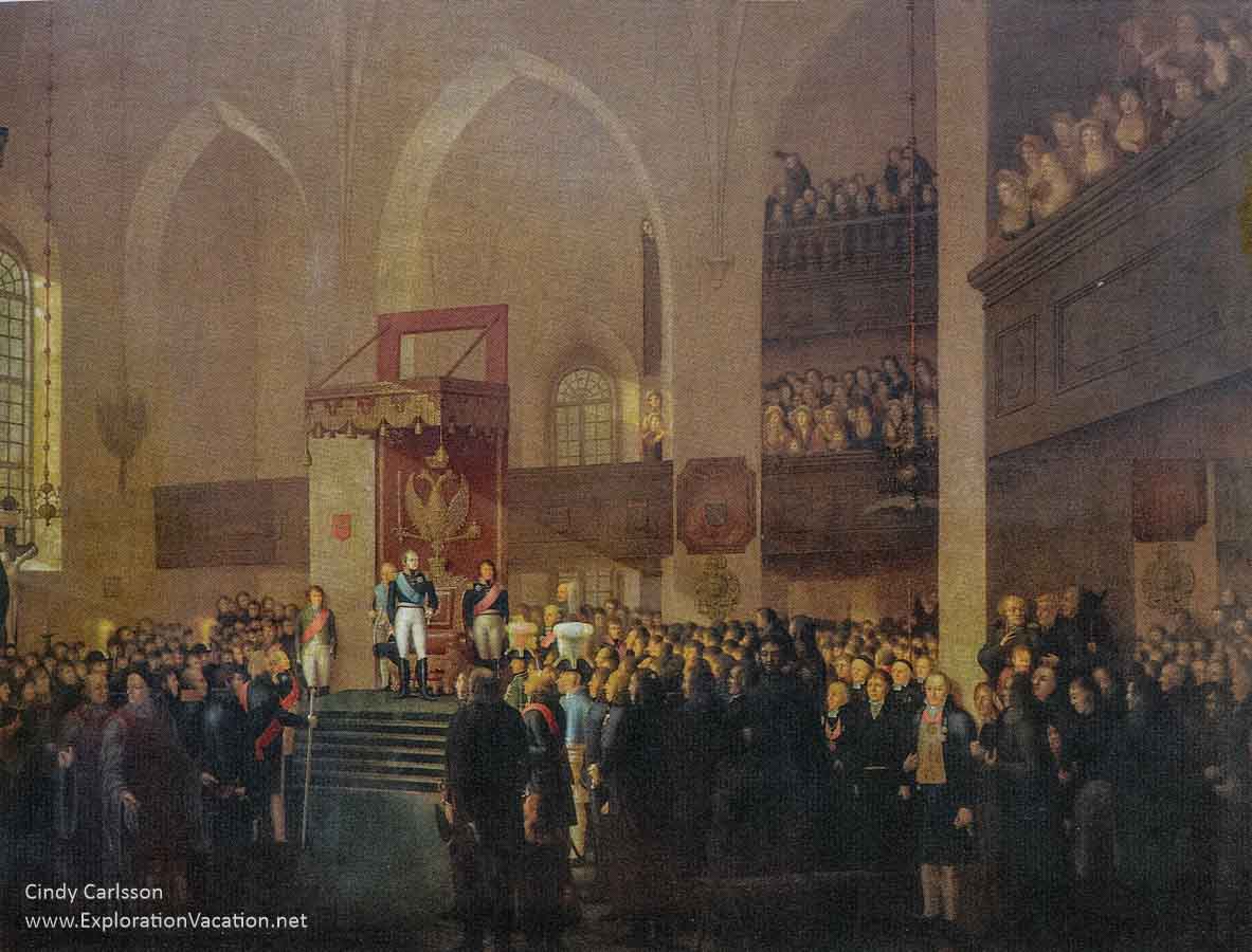 painting of the Tsar and men meeting inside the Porvoo church