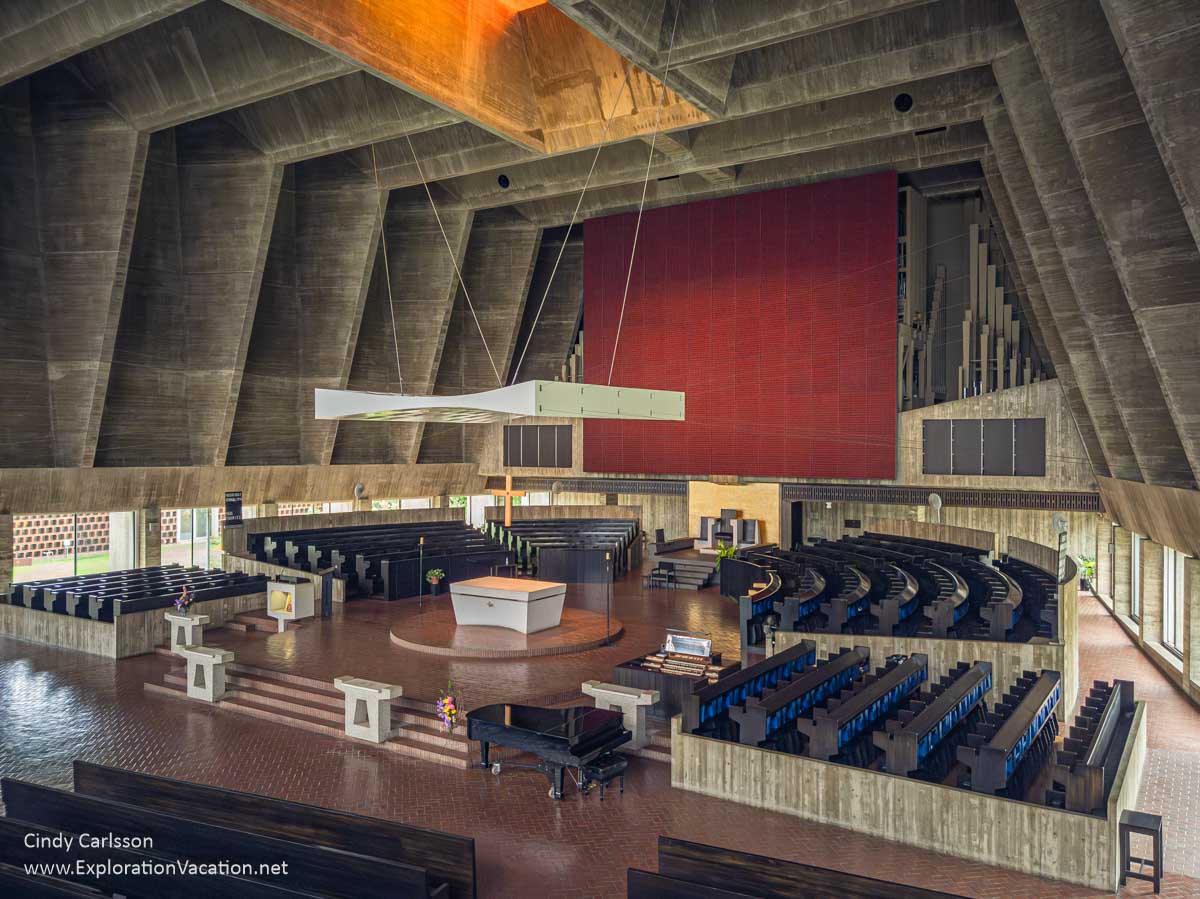 Interior of the Marcel Breuer designed chapel at the University of Saint John\'s in Collegeville, Minnesota. 