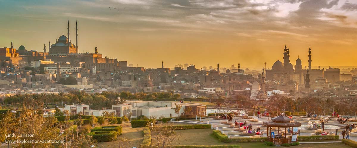Photo of Cairo skyline from Al-Azhar Park at sunset