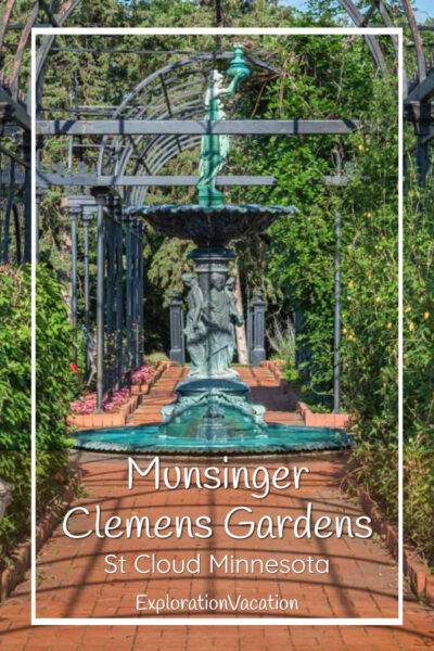 photo of garden fountain with text "Munsinger Clemens Gardens St Cloud Minnesota"