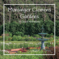 photo of garden and fountain with text "Munsinger Clemens Gardens St Cloud Minnesota"