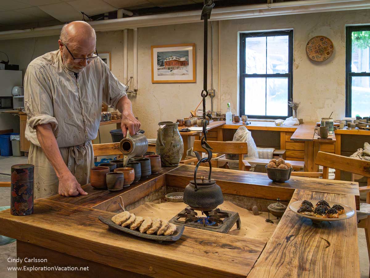 Tea preparation at Saint John\'s University pottery studio.