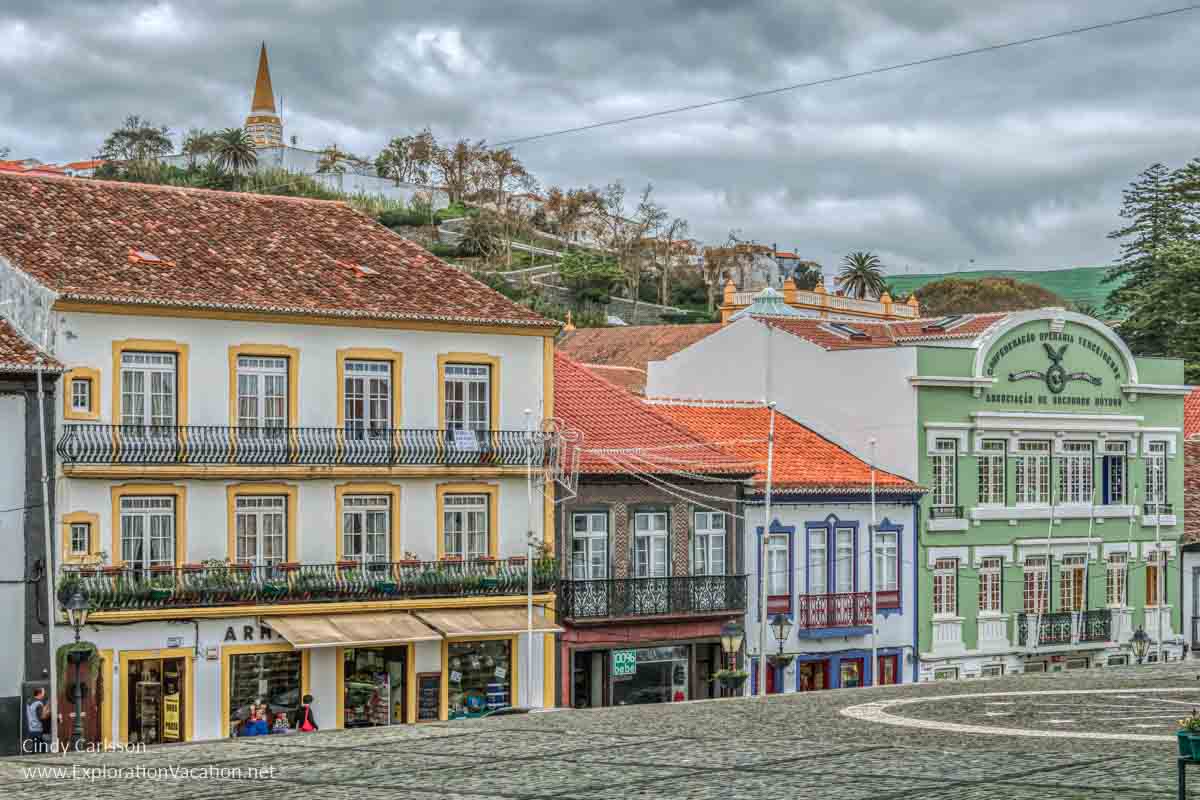 historic building facades in Angra do Herismo Portugal