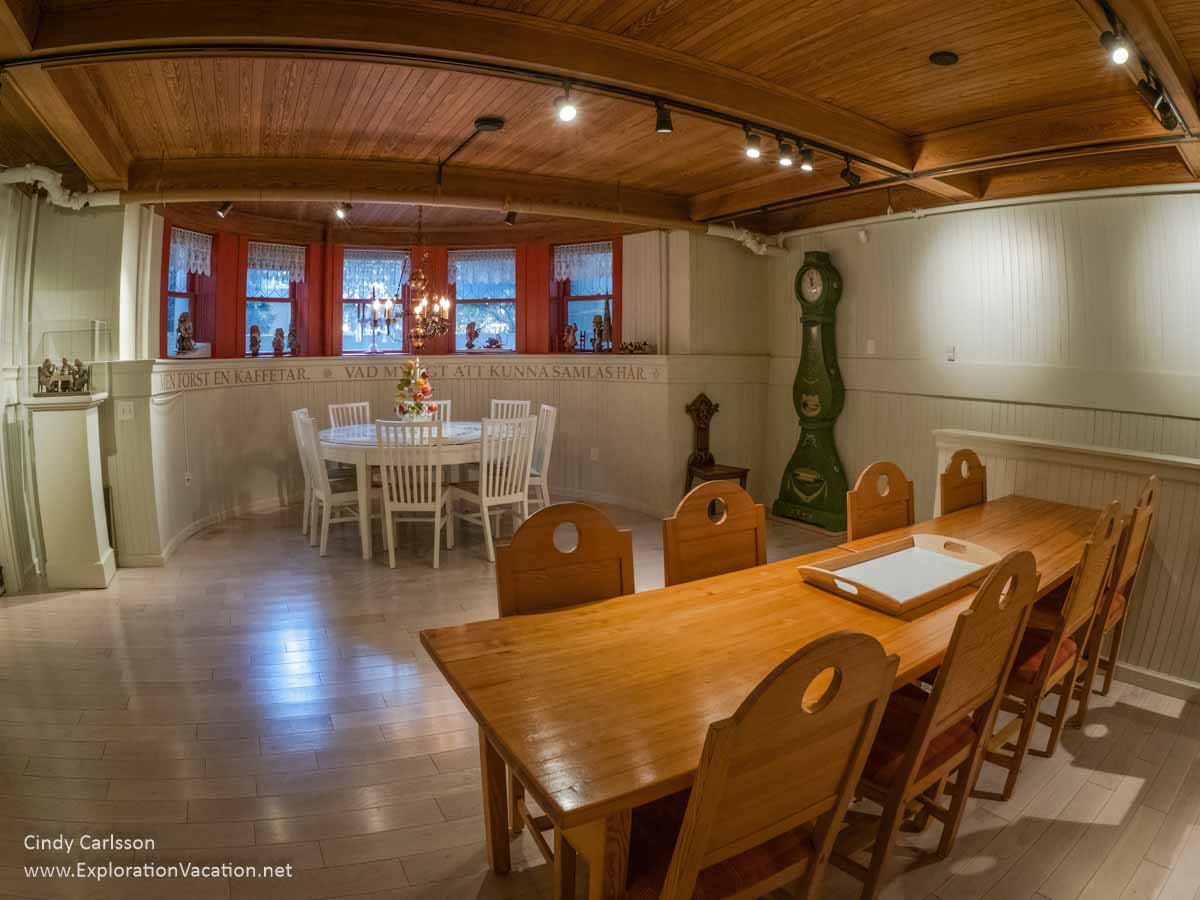 simple open room with tables and small windows in the Swedish Institute