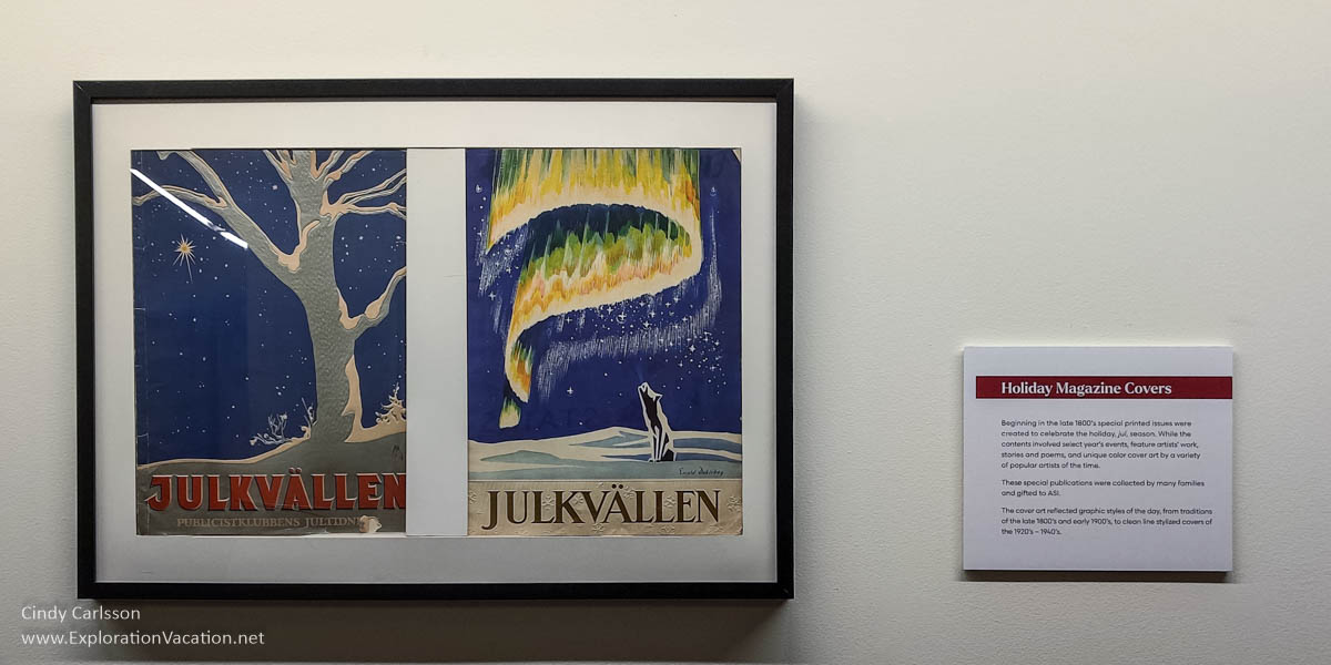 framed winter and Christmas illustrations on magazine covers