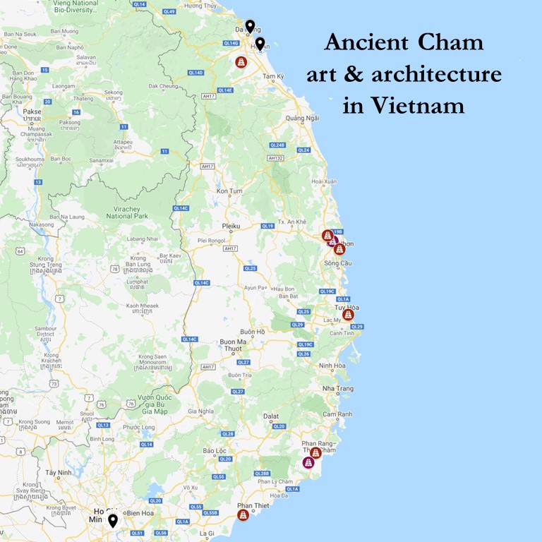 map showing some ancient Cham sites in Vietnam