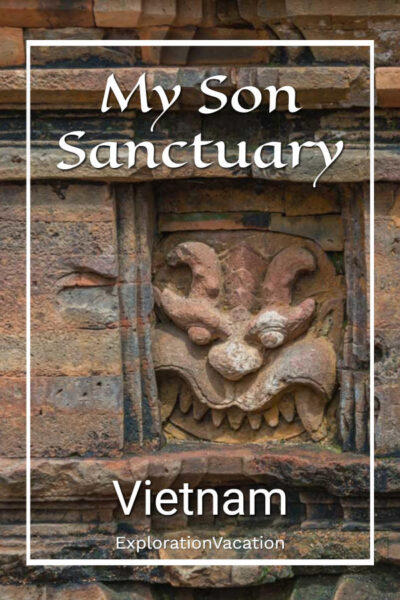 Grimacing mask with text "My Son Sanctuary Vietnam"