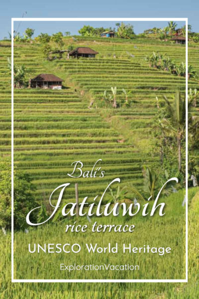 photo of a rice paddy with text "Bali's Jatiluwih Rice Terrace UNESCO World Heritage Site"