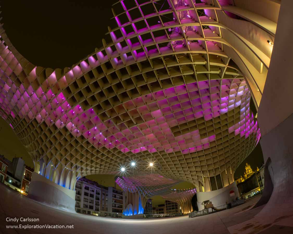 photo of the Metropol Parasol at night in Seville Spain © Cindy Carlsson at ExplorationVacation