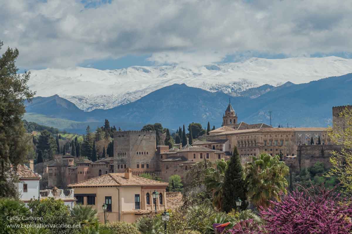 photo of skyline with Granada's Alhambra and mountains