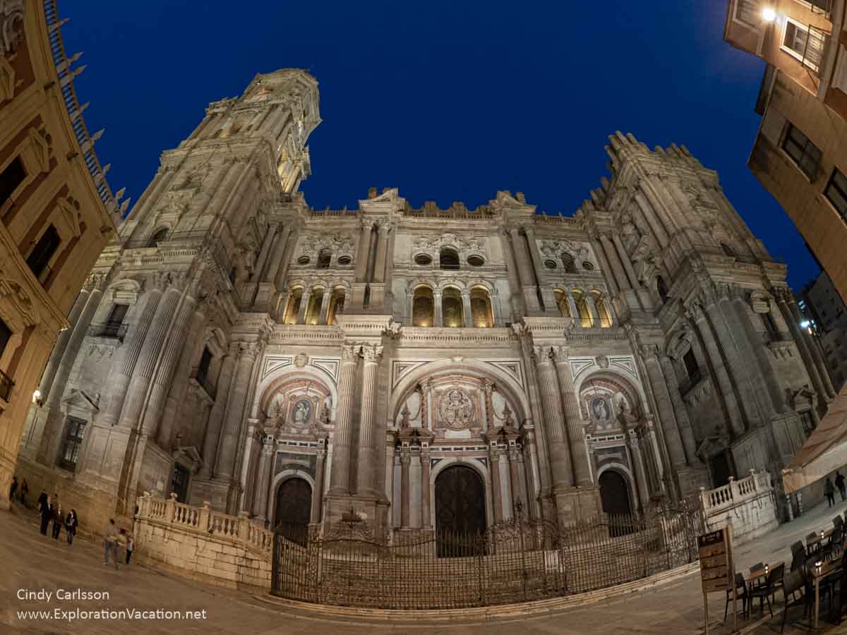 photo of the cathedral of Malaga Spain at night