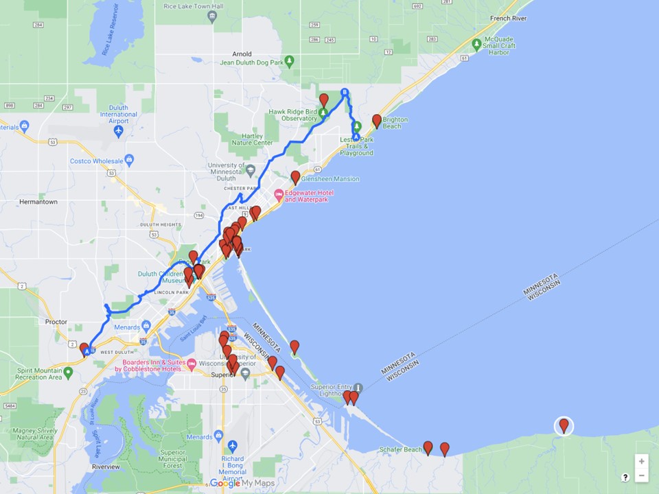 Map of things to do in and around Duluth Minnesota © Cindy Carlsson - ExplorationVacation.net