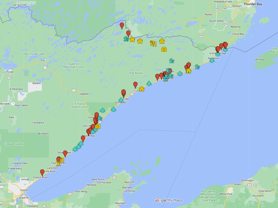 Map of things to do along the North Shore of Lake Superior in Minnesota © Cindy Carlsson - ExplorationVacation.net