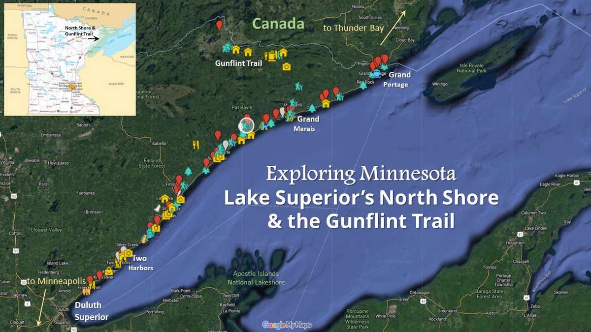 map showing the location of the North Shore and Gunflint trail in norther Minnesota © Cindy Carlsson at ExplorationVacation.net