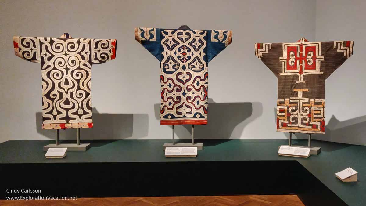 Photo of Ainu robes on display in Dressed by Nature: Japanese Textiles at the Minneapolis Institute of Arts (Mia) in Minnesota © Cindy Carlsson - ExplorationVacation.net