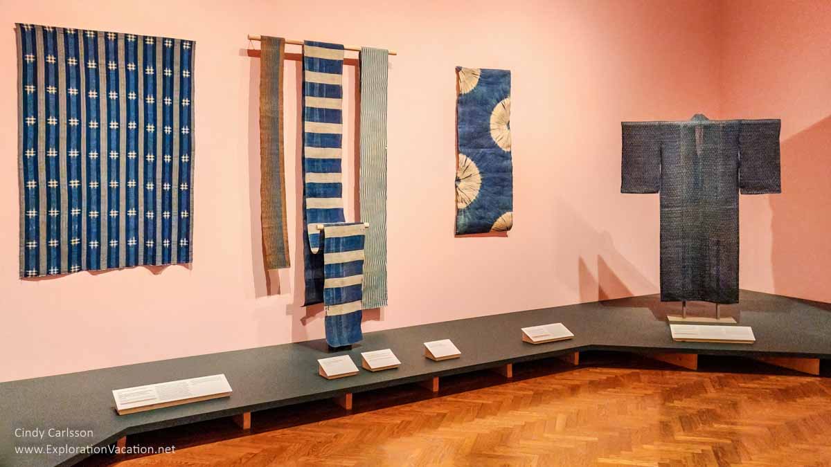 Photo of Japanese textiles dyed with indigo on display in Dressed by Nature: Textiles of Japan at the Minneapolis Institute of Arts (Mia) in Minnesota © Cindy Carlsson - ExplorationVacation.net