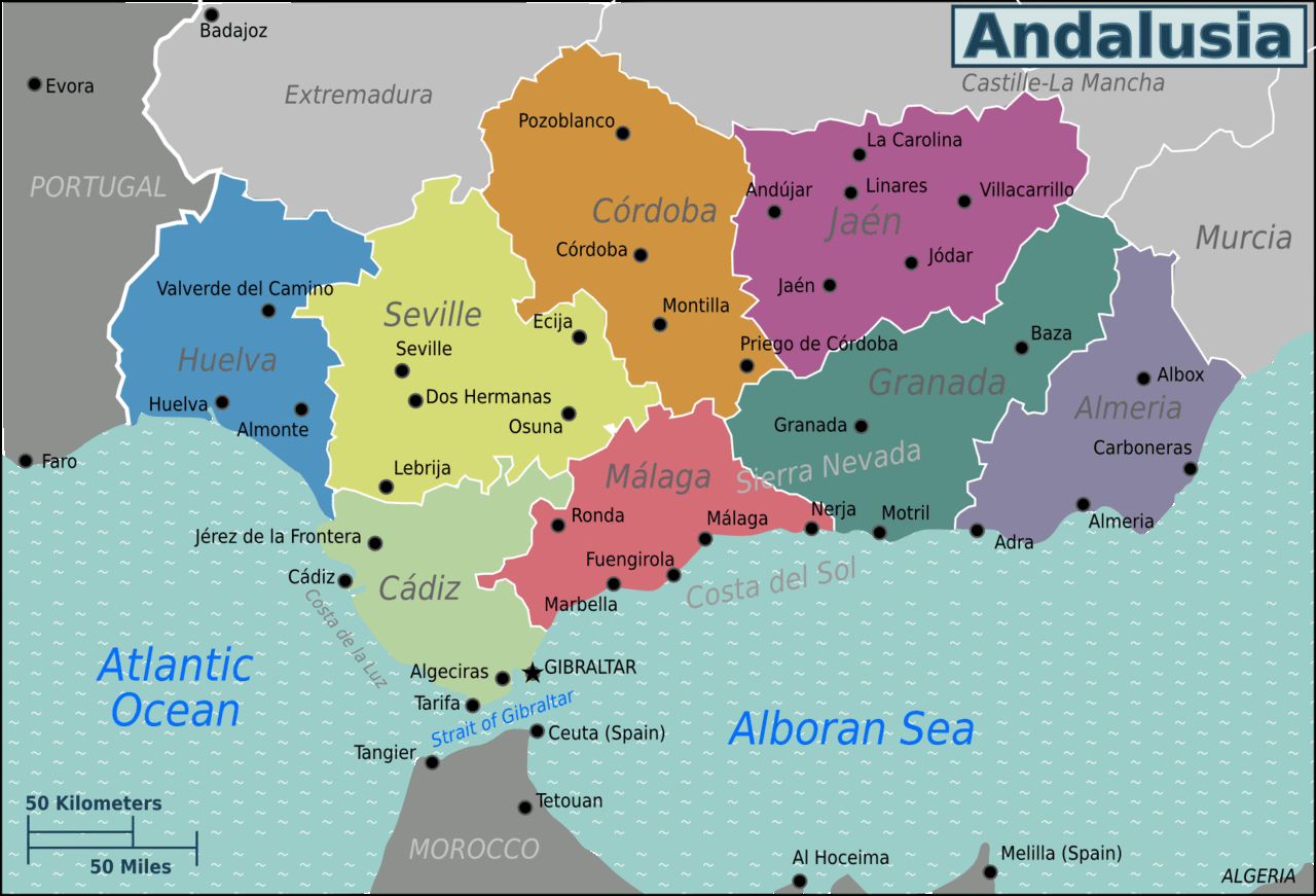 map of provinces of Andalucia 