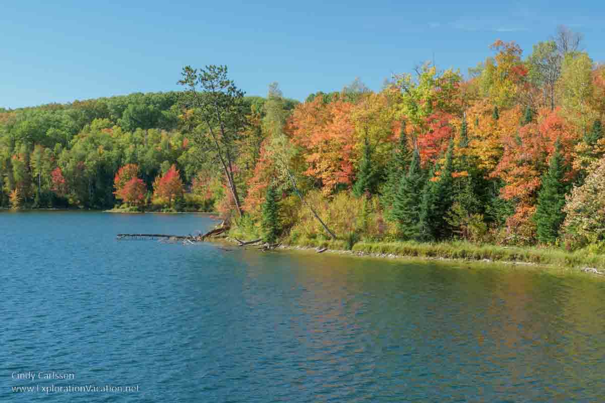 photo of fall color along the shore of Kremer Lake along Minnesota Highway 38, the Edge of the Woods Scenic Byway © Cindy Carlsson