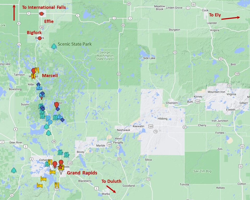 map of stops along the Edge of the Wilderness National Scenic Byway north of Grand Rapids Minnesota © Cindy Carlsson - ExplorationVacation.net