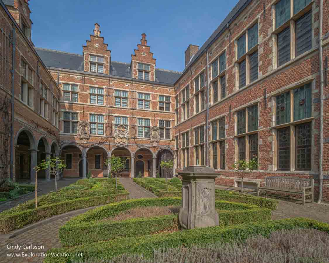 photo of a courtyard garden at the Plantin-Moretus House-Workshops-Museum UNESCO World Heritage Site in Antwerp, Belgium &copy; Cindy Carlsson at ExplorationVacation.net