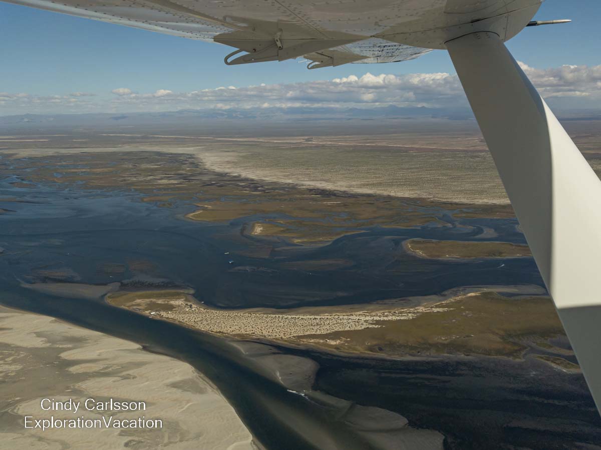 Marshes and lagoons in Baja Sur Mexico seen from the air.