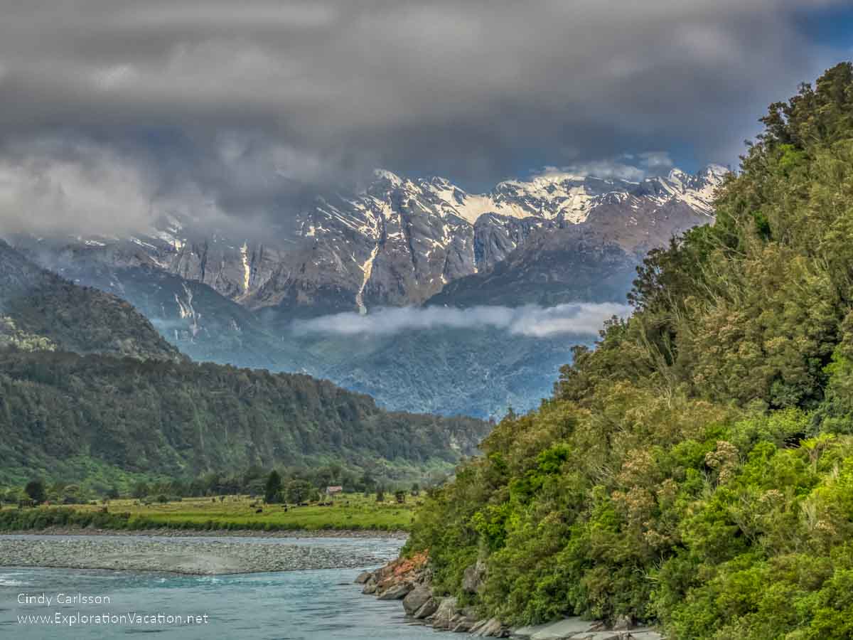 A river valley with Mount Adams in Te Wāhipounamu &ndash; South West New Zealand .