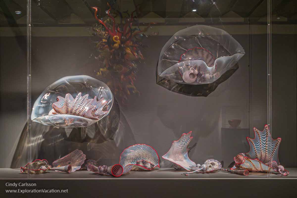Photo of a case displaying Persian Sea Forms by Dale Chihuly at the Museum of Glass in Tacoma, Washington &copy; Cindy Carlsson at ExplorationVacation.net