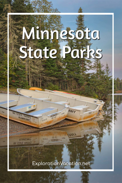photo of small boats on a lake shore with link to story and photos about visiting Minnesota State Parks on ExplorationVacation.net