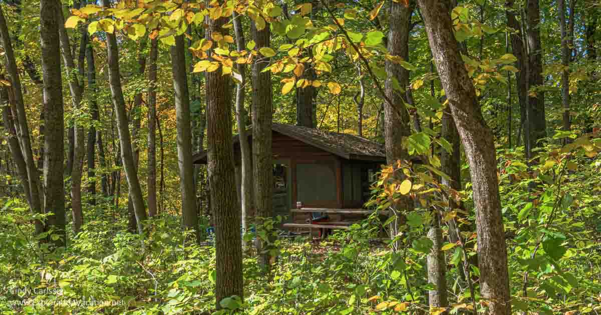 photo of a camper cabin in Sakata State Park in southeastern Minnesota © Cindy Carlsson at ExplorationVacation.net