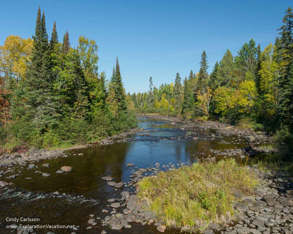 Photo of Minnesota’s Temperance River from Forest Road 166 in fall © Cindy Carlsson at ExplorationVacation.net