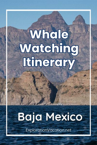 Photo of the Baja coast with the text "Whale Watching Itinerary Baja Mexico - ExplorationVacation"