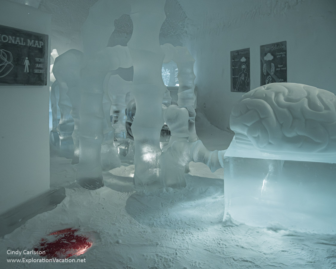 Photo of the You are Here suite designed by Elisabeth Kristensen and Dave Ruane for Icehotel 365 in Jukkasj&auml;rvi, Swedish S&aacute;pmi (Lapland) &copy; Cindy Carlsson ExplorationVacation.net